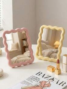 2pcs/1pc Wavy Makeup Mirror, Desktop Or Wall-Mounted, High Definition Vanity Mirror, Room Decor, Back To School Dorm Supplies - Multicolor - View 14