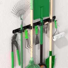 Wall-Mounted Mop And Broom Storage Rack, Wall-Mounted Garage Storage Rack, Cleaning Supplies Storage Rack, Multi-Compartment Garden Tool Storage Rack, Heavy-Duty Multi-Function Hanging Rack, Suitable For Yard Storage - Multicolor - View 3