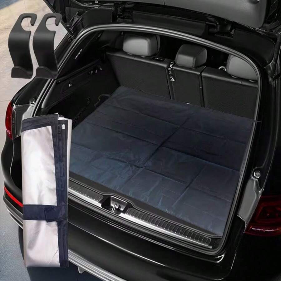 Set 3pcs Termasuk (1pc Alas Pelindung Bagasi + 2pcs Pengait Sandaran Kepala Kursi Mobil) Alas Bagasi Mobil Universal untuk Hewan Peliharaan, Digunakan Sebagai Alas Pelindung Bagasi Mobil - Alas Kargo Bagasi Serat Poliester - Cocok Sebagai Alas Lantai Kargo Universal Untuk Aksesori Kendaraan, Alas Bagasi Mobil - Set alas bagasi - View 1