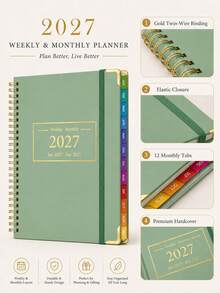 BUBU 2027 Planner, Weekly And Monthly Layout Schedule Book With Colorful Index Tabs, Note Pages And Priority Management, Suitable For Annual Planning, Back To School Supplies And Office Supplies Christmas Gifts - Blue - View 5