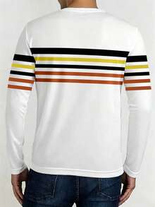 Camiseta de manga larga informal de talla grande para hombres con patrón geométrico 3D, cuello redondo, de poliéster, delgada y lavable a máquina - Multicolor - Ver 3