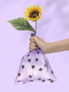 Thickened PE Plastic Purple & Black Paw Print Pattern Large Capacity One-Pull Tear-Off Leak-Proof Strong Durable Clean Hands Smooth Dispensing Multi-Roll Value Pack Cylindrical Roll Refill Pet Waste Bags For Dog Walking And Daily Cleaning - View 4