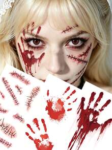 2/3 Sheets Halloween Scary And Slaps Face Tattoos, Temporary Tattoos For Costume Makeup Fake Tattoo Stickers For Scary Looks, Fun Halloween Accessories For Women And Adults - Multicolor - View 8