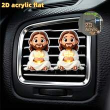 2D Flat Jesus Holding Cross Car Air Vent Clip, Car Air Conditioner Outlet Decoration, Perfect Gift For Mom/Girlfriend/Friend, Suitable For Any Occasion - A - View 5