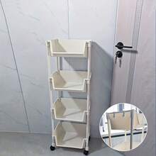 4-Wheel Heavy Duty Mobile Storage Cart, White Plastic/Metal Frame, Multi-Layer Mobile Shelving, Space-Saving Organization Tool For Office, Garage, Bedroom, Durable Material, Easy To Assemble Cart Frame - Multicolor Large - View 10