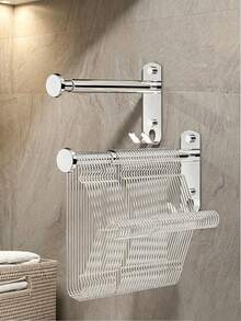 1pc Wall-Mounted Drying Rack, Stainless Steel Foldable Telescopic Clothes Rod, Pull-Out Hanging Rod, Storage Organizer, Space-Saving Wall-Mounted Design, Suitable For Closet Storage, Bathroom, Laundry Room - Multicolor - View 9