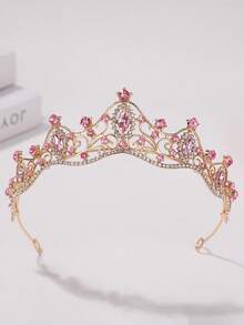 2/1pc Kids Girls Princess Tiara Crown & Floral Pearl Hair Vine Set, Pink Rhinestone Hair Accessories For Birthday, Pageant, Party, Photo Shoot - Multicolor - View 14