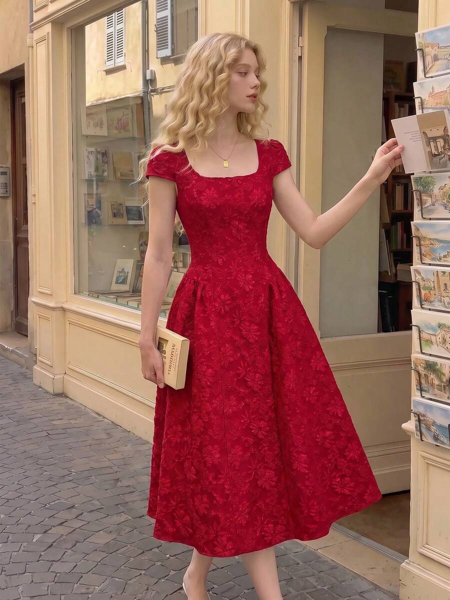 Women Midi Dresses - Red - View 1