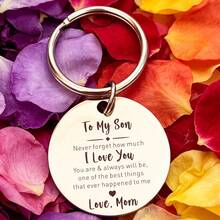 1pc Stainless Steel Keychain With Mother's Love Message For My Son, Commemorative Gift Pendant, Family Christmas Tree Ornament - A - View 7