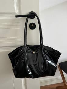 New Soft Leather Large Capacity Tote Bag For Classroom Commuting Handheld, Unique Design Single Shoulder Underarm Bag - Black - View 5