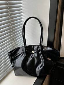 New Soft Leather Large Capacity Tote Bag For Classroom Commuting Handheld, Unique Design Single Shoulder Underarm Bag - Black - View 9