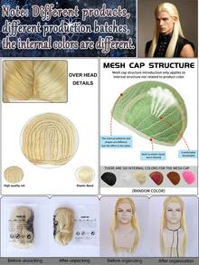Medieval Vintage Noble Men Long Blonde Synthetic Straight Wig Natural Looking Half Ponytail Stylized Cosplay Halloween Party Costume Wig - Gold - View 10