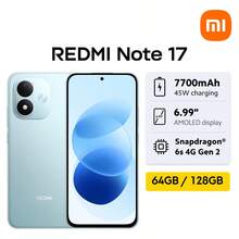 Xiaomi REDMI Note 17 全球版智慧型手機 7700mAh 電池 45W 快速充電 最高 22.5W 有線反向充電 6.99 吋 FHD+ 護眼 AMOLED 螢幕 最高 120Hz 濕觸控技術 2.0 Snapdragon® 6s 4G Gen 2 搭載 Xiaomi HyperOS IP65 防塵防水 - 藍色 - 查看 2