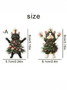 2pcs Christmas Acrylic Cat Ornaments, Flat Plastic Hanging Decor For Christmas Tree, Festive Pendants For Fireplace And Ceiling, Cute Cat In Christmas Tree Design, Suitable For Keychain, Bag And Car Rearview Mirror - Multiple Styles - View 4