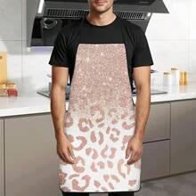 1pc Rose Gold Glitter Leopard Print Apron, Featuring Gradient Pink Leopard Pattern, Durable Cooking Apron Suitable For Bakers, Cake Decorators, BBQ Enthusiasts, Gardeners, Painters, Nail Artists - Perfect Gift For Home And Professional Chefs - Multicolor - View 4