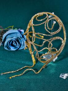 1pc Light Romantic Elegant Rhinestone Chain Tassel Bridal Headband Hair Accessory For Women, Wedding Party Daily Wear - Gold - View 4