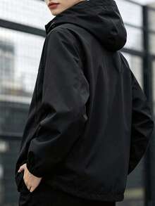 New Women's Solid Color Outdoor Casual Hooded Jacket - Black - View 2