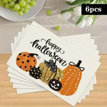1/4/6pcs Autumn Series Polka Dot Pumpkin Pattern Printed Placemats, Heat-Resistant Table Mat For Home Kitchen, Table Protection, Kitchen Dining Table, Party Scene Decoration - Multicolor - View 15