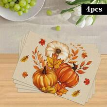 1/4/6pcs Autumn Series Beige Realistic Pumpkin White Flower & Autumn Leaf Pattern Printed Placemats, Heat-Resistant Table Mats For Home Kitchen/Dining Table Protection, Party Scene Decor - Multicolor - View 14