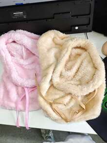 1/2pcs Kids Plush Balaclava Hood, Adjustable Drawstring, Multiple Soft Colors, Winter Outdoor Warmth, Suitable For Skiing, School And Snow Play - Multicolor - View 5