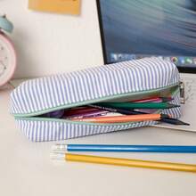 1pc - Striped Color Block Pattern Pencil Case, Smooth Zipper, Large Capacity Stationery Storage Bag, Portable Fashion Student Supplies, School Essential, Student Pencil Box, Christmas Gift, Holiday Gift - Multiple Styles - View 8