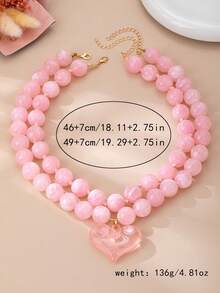 OABE 2pcs/Set Bohemian Style Pink Heart Pendant Beaded Necklace Set, Autumn Outfit Accessory Suitable For Women's Daily Wear - Pink - View 4