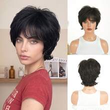 NAMM Blonde Pixie Cut Curly Wig With Bangs Natural Looking Synthetic Heat Resistant Fiber Short Pixie Cut Wig For Women Cosplay Daily And Daily Use 9 Inch ( Honey Brown Highlight, Burgundy, Black ) - Multicolor - View 14