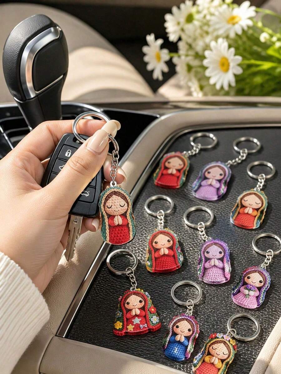 2D Acrylic Virgin Mary Keychain Set, Neutral Backpack Charm And Car Keychain, Couple Commemorative Pendant, Blessing And Grace Believer Gift - Multicolor - View 1