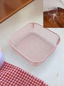 Macaron Color Metal Mesh Storage Basket Set, Square Hollow Desktop Organizer Tray, Multi-Functional Countertop Storage Rack, Suitable For Stationery, Cosmetics, Home Sundries, Home Office Use - Multicolor - View 17