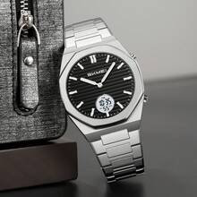 Skmei 2703 Luxury Men Digital Watch Stainless Steel Band EL Light Double Display In Stock Business Watch Supplier - Silver - View 5