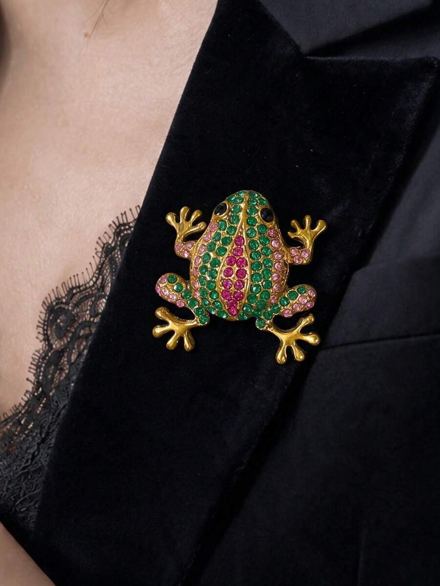 1pc Fashion Metal Full Rhinestone Frog Brooch Lapel Pin Decorative Multi-Purpose Pin For Women - Multicolor - View 1