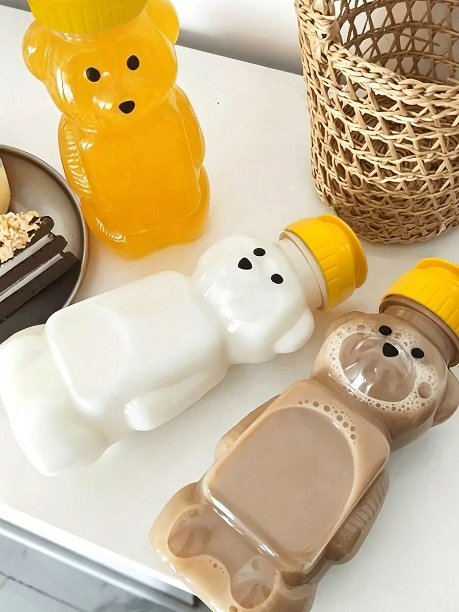 3/1pc Little Bear Plastic Water Bottle Cute Creative New Student Portable Transparent Water Cup Milk Tea Cup For Birthday Gifts - Multicolor - View 1