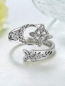 1pc Vintage Celtic Knot Ring For Women, Bohemian Witch Protection Knot Eternal Symbol, Adjustable Silver Color Stackable Index Finger Ring Gift - Multicolor - View 2