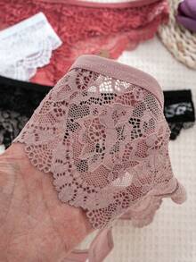 Women's Lace Thong Panties 6-Pack, Low Waist Scalloped Semi-Sheer Soft Comfortable Multi-Color Assorted Underwear - Multicolor - View 7
