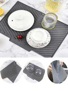 Silicone Dish Drying Mat, Non-Slip Drain Mat With Built-In Drainage Grooves, Quick Drying Pad For Pots, Pans And Tableware, Countertop Protector, Kitchen Essential - Multicolor - View 5