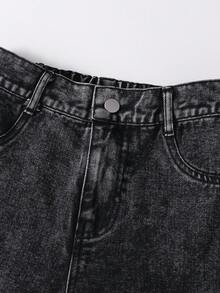 1pc Girls Straight Leg Cargo Denim Jeans, Multi-Pocket Design, Casual Wide Leg Long Pants, Outdoor Minimalist Outfit - Grey - View 6