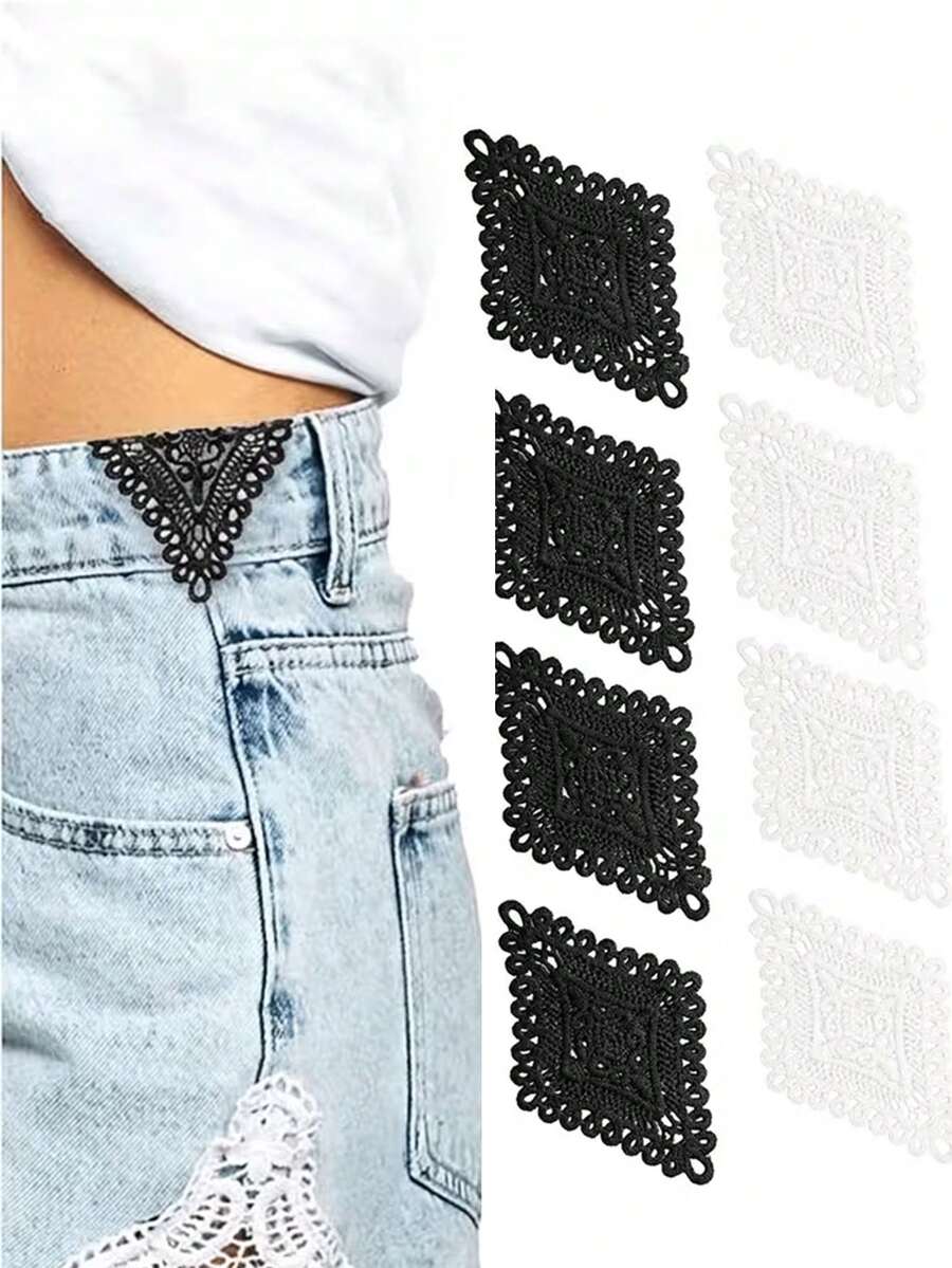 Handmade Waistband Extender - Adjustable, Washable, Suitable For Large Waist, Exquisite Embroidery Design, Easy To Install, Comfortable To Wear, Shaping Underwear, Waist Adjuster, Handmade Lace Decoration, High-Quality Elastic Waistband Extender - Adjustable Button Extender, Handmade Exquisite Stitched Waistband Extender, Suitable For Maternity Pants And Casual Pants. - A - View 1