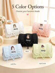 Custom Personalized Makeup Bag With Sweet Ruffles And Bow – Large-Capacity Zippered Organizer, Portable Toiletry Bag For Daily Use And Travel - Multicolor - View 5