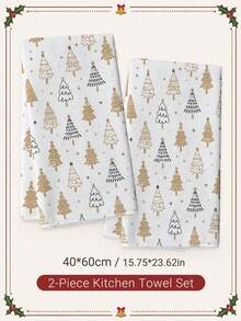 2pcs Christmas Minimalist Christmas Tree Pattern Kitchen Towels, Soft Polyester Material Dish Cloths, Suitable For Kitchen Decor, Kitchen Cleaning, Holiday Party Decoration, Kitchen & Bathroom Supplies Home Essentials, Home Decor, Housewarming Gift - Multicolor - View 8