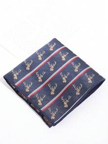 1PC Vintage British Style Reindeer Head Striped Jacquard Pocket Square, Business Commute Wedding Suit Men's Decorative Accessory - Multicolor - View 8