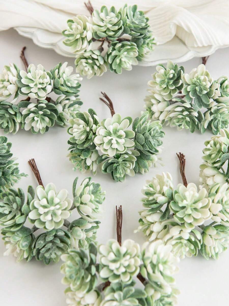 1pc Mini Artificial Succulent, Suitable For Home, Wedding, Holiday Decorations, Centerpiece Table Decoration, Christmas Decoration, Birthday Gift, Festive Birthday Party Accessories, And Outdoor Garden Decoration. - White Green - View 1