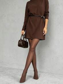 1 Pair Simple Coffee‑Colored Stockings - Coffee Brown - View 4
