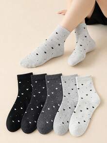 1/5 Pasang Kaos Kaki Wanita Motif Polkadot Hati Acak Warna Polos, Lembut & Nyaman, Serbaguna, Gaya Preppy, Cocok untuk Pemakaian Sehari-hari dan Jalan-jalan - MultiWarna - View 1