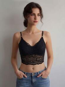 Sexy Lace Women's Camisole Top With Padded Cups, Suitable For All Seasons - Black - View 5