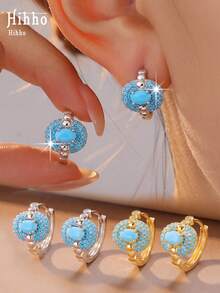Hihho 1 Pair French Romantic Charm Shiny Geometric Design Earrings, Exquisite Elegant Women's Jewelry Ear Accessories, Fashion Versatile Style Suitable For Daily Wear - Geometric Earrings - View 1