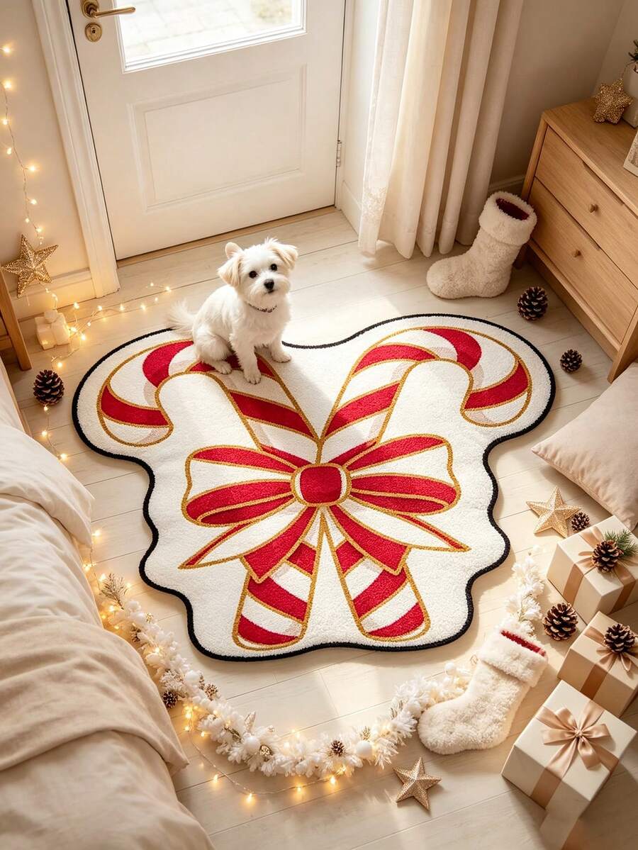 1pc Christmas Candy Doormat, Doormat, Small Rug, Welcome Mat, Carpet, Floor Mat, Outdoor Doormat, Kitchen Rug, Home Decor, Front Door Mat, Area Rug, Outdoor Mat, Home Decor, Area Carpet - Multicolor - View 1