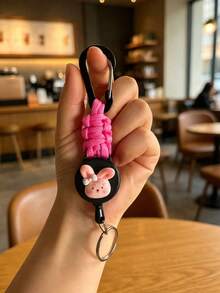 Cute Animal Retractable Lanyard Colorful Braided Rope Enhanced Pull Force Anti-Theft Device Retractable Keychain Thickened Twisted Rope Outdoor Retractable Lanyard Work ID Badge Retractable Clip Multifunctional Anti-Loss Keychain - Multicolor - View 9