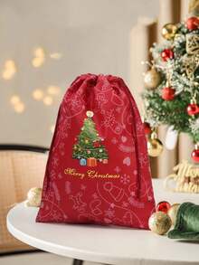 1/2pcs Christmas Drawstring Gift Bags, Red & Green Holiday Storage Pouches, Multi-Purpose Portable Packaging For Gifts And Holiday Storage, Suitable For Christmas Gifting And Party Favors - Multicolor - View 6