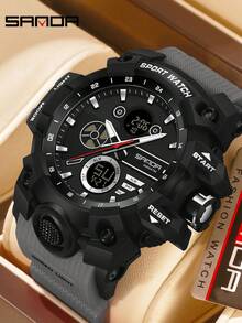 SANDA Men Outdoor Sport Watch, Dual Display 5ATM Waterproof Multi-Function Luminous Military Digital Analog Wristwatch - One Size Fits All - View 19