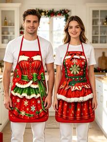 4pcs/2pcs Christmas Aprons, Unisex Couple Aprons, Christmas Kitchen Cooking Aprons, Christmas Party Decoration - Multicolor - View 7